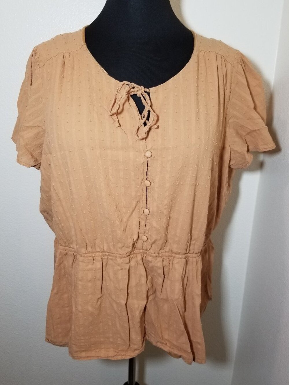 Lane Bryant Womens Sz 26‎ Pale Gold Babydoll Flutter Sleeve Blouse Boho Peasant